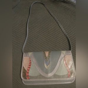 Furst & Mooney leather/snakeskin vintage crossbody bag. Grey and brown.